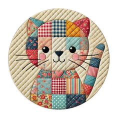 a cat made out of patchwork on a white background