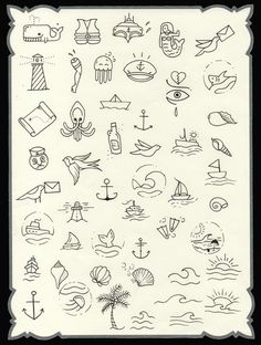 a drawing of different types of tattoos on paper