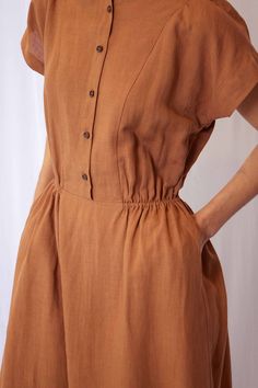 Button front midi dress – amente Button Up Linen Dress, Cute Casual Midi Dresses, A Line Cotton Dress, Back Button Dress, Midi Button Down Dress, Elasticated Dress, Button Down Midi Dress, Elastic Dress, Simple Frocks