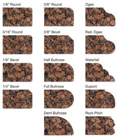 the different types of granites that are available in various sizes and colors, including brown