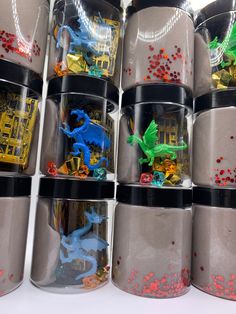 plastic containers filled with different types of toys