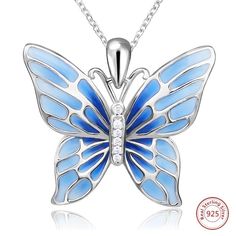 A Flying Blue Butterfly Silver Necklace you can carry everywhere you go, while at the same time you display your support and love for this unique animal. This is perfect for you, or as a gift for a loved one. Limited stock, get yours before they're gone Product details: Material : 925 Sterling Silver Necklace Size: L 0.94'' x W 0.94'' x T 0.13'' ( L 24.4 mm x W 24.4 mm x T 3.39mm) Chain Length: 16.14'' + 1.96'' ( 41 cm +5 cm ) (Included) Free Worldwide Shipping + 100% Money-Back Guarantee Help u Butterfly Necklace Silver, Silver Necklace Simple, Mother Jewelry, Mens Silver Necklace, Butterfly Pendant Necklace, Pink Jewelry, Butterfly Jewelry, Long Pendant Necklace, Silver Butterfly