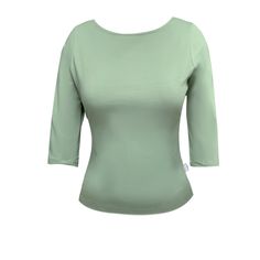 Tale: Be your chicest self in our new Primrose Top in sage, the perfect 'Jeans and a nice top' Top. This has a classic shape with 3/4 length sleeves and wide round neck. The all important feature of this gorgeous piece is the oversized bow that cinches the waist in to give you a flattering shape that suits any figure. The main body of the garment is made from a stretchy cotton Lycra that feels luxurious against the skin, the bow is made from cotton poplin, a woven fabric that holds the shape of Spring Sage Tops For Ladies, Green Stretch Classic Top, Fitted Half Sleeve Tops For Spring, Fitted Light Green Top For Spring, Classic Green Stretch Top, Fitted Half-sleeve Tops For Spring, Classic Fitted Green Tops, Green Half Sleeve Tops For Fall, Green Half Sleeve Tops For Spring