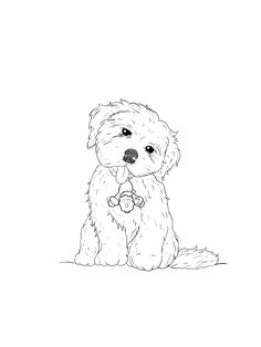 a dog with a bell in its mouth sitting on the ground coloring pages for kids