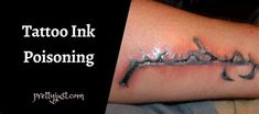 tattoo ink is being displayed on someone's arm with the word poisoning written across it