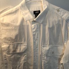 White H&M Button Down Never Worn H&m Fitted Button Shirt, Fitted H&m Shirt With Buttons, Fitted Casual Shirt By H&m, H&m Fitted Casual Shirt, H&m Classic Fitted Shirt, Classic Fitted H&m Shirt, H&m Relaxed Fit Shirt With Buttons, Classic Button-up Tops By H&m, Classic Button-up Tops From H&m