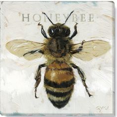 a painting of a bee with the words honeybee on it's back side