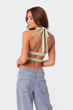 PRODUCT INFO Top Halter neck tie Back double strap Side waist cut outs Tie front detail Triangle shaped fit Cotton, Polyester, Spandex Model wears size S Model height is 5'8 Item care: Wash with similar color Aritzia Tna, Sophia Richie, Cut Out Top, Going Out Tops, Oversized Top, Cut Out Design, Triangle Shape, Crop Tops Women, Top Trends