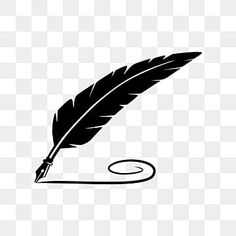 a black and white feather quill with an ink pen on it, transparent background