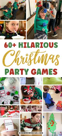 collage of christmas party games for kids