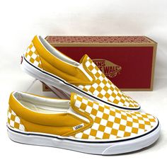 Vans Classic Slip On Shoes Check Yellow Canvas Men’s Size Sneakers Vn0a5jmhf3x Brand New With Box. 100% Authentic! First Introduced In 1977, The Vans #98now Known As The Classic Slip-Oninstantly Became An Icon In Southern California. Fast Forward To Today, And The Classic Slip-On Is Known Worldwide For Its Comfortable Silhouette, Easy Wearability, And Beloved Design. Made With Sturdy Low Profile Canvas Uppers, The Classic Slip-On Is An Everyday Essential With True “Off The Wall” Style. This Icon Retro Yellow Sneakers With Vulcanized Sole, Retro Yellow Skate Shoes For Sports, Yellow Slip-on Sneakers With Rubber Sole, Mustard Casual Sneakers With Cushioned Footbed, Casual Mustard Sneakers With Cushioned Footbed, Yellow Casual Skate Shoes With Vulcanized Sole, Casual Yellow Skate Shoes With Vulcanized Sole, Yellow Canvas Shoes With Round Toe For Streetwear, Retro Mustard Low-top Sneakers