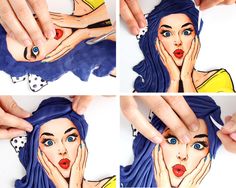 the process of painting a woman's face with blue hair