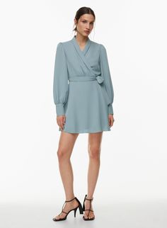 HYDE MINI DRESS | Aritzia Aritzia Dress, Wrap Mini Dress, Mini Wrap, Matte Satin, Mini Wrap Dress, Ladies Day, Waist Tie, Bra Tops, Leotards