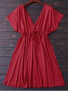 $21.49 Plunge V Back Drawstring Dress - RED M Drawstring Dress, Cute Casual Dresses, Casual Kimono, Dresses Casual Fall, Drawstring Dresses, Dress Red, Simple Dresses, Maternity Clothes, Stylish Dresses