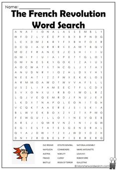 the french revolution word search is shown in this printable worksheet for kids