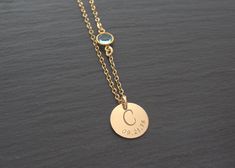 "NOTE! THIS ITEM WILL BE SHIPPED FROM THE USA!! ALL ENGRAVED JEWELRY AND RINGS ARE SHIPPED FROM THE USA This is and elegant and dainty initial and birthstone necklace in gold filled or sterling silver. We can engrave your mom's, sister's, friend's, any loved one's initial, birthday, name and pair it with a sparkly Swarovski birthstone. DETAILS: - Gold filled or sterling silver cable chain necklace 15-18\" - 12mm gold filled/ sterling silver engraved disc - 6mm Swarovski birthstone ORDERING: ~ Pl Gold Name Necklace With Birthstone For Mom, Elegant Birthstone Necklace For Mom, Gold Birthstone Necklace For May Personalized Gift, Gold Birthstone Necklace With Initial Pendant For Personalized Gift, Gold Initial Pendant Birthstone Necklace For Personalized Gift, Personalized Gold Birthstone Necklace For Mom, Gold Birthstone Necklace With Initials For Birthday, Personalized Minimalist Birthstone Necklace For Mom, Customizable Gold Birthstone Necklace Gift For Mom