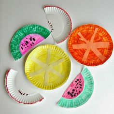 paper plate crafts with watermelon slices on them