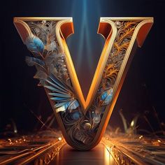 the letter v is made up of intricate designs