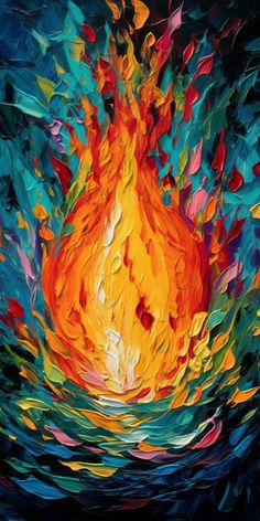 Behold this mesmerizing oil painting of an abstract flame, boasting a kaleidoscope of colors across the spectrum. Delight in the fluid dance of vibrant hues, evoking the ephemeral beauty of fire. This striking artwork captures the essence of energy and transformation, igniting your imagination. Wallpaper Fire, Leonid Afremov, Fire Painting, Fire And Water, Air Fire, Prophetic Art, O Keeffe, Georgia O Keeffe, Fire Art