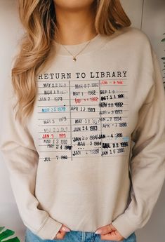 Return to Library Shirt, Vintage Library Card Book Due Date Sweatshirt, Bookish Gift for Her Him Reader Author Librarian English Teacher Tee - Etsy Library T Shirts, Book Lovers Shirts, English Teacher Shirts Designs, Book Shirt Ideas, Bookworm Outfits, Unisex Gift Ideas For Adults, Library Sweatshirt, Bookish Tees, Bookish Clothes