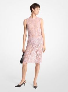 Crafted from fully-lined floral lace and illuminated by thousands of hand-embroidered sequins, this shift dress—part of our Fall/Winter 2024 runway lineup— is a sultry take on a modest silhouette. Team it pointed-toe kitten heels for your next evening out. Spring Evening Lace Dress With Sequins, Spring Sequined Lace Dress, Spring Lace Dress With Sequins, Luxury Spring Lace Dress For Party, Luxury Lace Dress For Spring Party, Luxury Lace Dress For Spring, Spring Formal Embellished Lace Dress, Sequined Knee-length Lace Dress, Knee-length Sequined Lace Dress