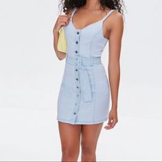 Brand New With Tags. Forever 21 Belted Denim Mini Dress - Size Medium. Button Down Denim Dress, Womens Denim Dress, Denim Mini Dress, Mini Velvet Dress, Denim Design, Unique Dresses, Denim Mini, Bodycon Mini Dress, Denim Fabric