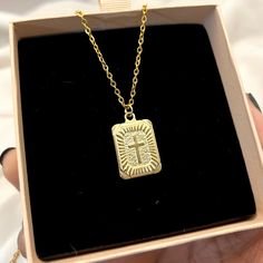 This necklace features a square cross necklace Chain Size - 2mm  Charm: 25 x 17mm This Jewellery comes in a pouch ready for gifting. Upgrade to box here: https://www.etsy.com/uk/listing/1534147075/add-a-gift-box-to-your-order Please contact us if you require any more information. Images in this gallery may appear bigger than they actually are due to different monitor sizes. Please read descriptions properly for sizes and dimensions. We are a dainty silver jewellery shop. Square Cross Necklace, R Square Gold Pendant, Jesus Necklace, Square Pendant Necklace, Necklace Cross, Square Necklace, Dope Jewelry, Jewellery Shop, Medallion Necklace, Square Pendant