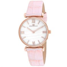 Stainless steel case, Leather strap, Mother of Pearl dial, Quartz Movement, Scratch resistant mineral, Water resistant up to 3 ATM - 30 meters - 100 feet //  OC3210 Colorful Watches, Leather Strap Watch, Hot Jewelry, Mineral Water, Rose Gold Watch, Mother Pearl, Pink Leather, Leather Band, Quartz Movement