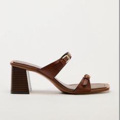 Block Heel Leather Sandals. Front Straps With Buckle Details. Squared Toe. Heel Height: 3.9 Inches (10 Cm) Color: Brown | 2342/310 New With Tags Zara Brown High Heel Sandals, Brown 4-inch Heel Summer Heels, Brown 4-inch Heel Spring Heels, Zara Leather Heels With 4-inch Heel, Brown T-strap Sandals With Block Heel And Buckle, Brown Block Heels, Size 11 Heels, Zara Shoes, Sheep Leather