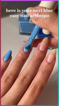 here is your next blue easy nail art inspo 💅#nails #nailpolish #nailinspo #nailsoftiktok #nailart #nailtutorial #diynails #diymanicure #nailsathome #diynailsathome #easynails #easynailsathome #almondnails #easynailart #bluenails Nails Inspiration Blue, Neon Blue Nails, Nail Art Inspo, Crazy Nail Designs, Light Blue Nails, Baby Blue Nails, Gel Nails At Home