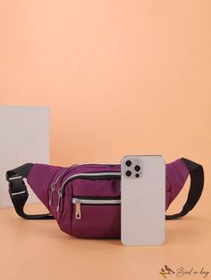 BirdinBag - Modern Stylish Waist Bag: Versatile, Minimalistic Design, Vibrant Solid Color Adjustable Bag, Plain Style, Word Wrap, Bum Bag, Waist Bags, Purple Grey, Waist Bag, Camera Bag, Color Purple