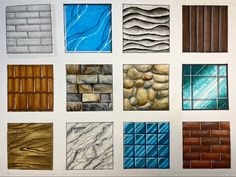 a bunch of different types of tiles on a wall