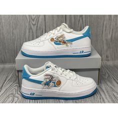 Nike Space Jam X Air Force 1 (Gs) 'Hare' White Blue Dm3353-100 Youth Size 5.5 Y. Blue Nike Air Force 1 Sneakers, Nike Air Force 1 With Abzorb Midsole, Nike Air Force 1 Sporty Shoes With Abzorb Midsole, Nike Custom Sneakers, Nike Force 1, Boys Basketball Shoes, Top Basketball Shoes, White Tennis Shoes, Toddler Nikes