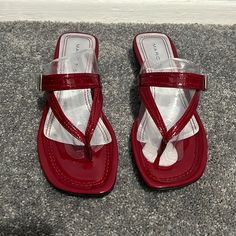 New Marc Fisher Split Toe Sandal With Silver Buckle. Red Toe Post Flip Flops For Spring, Red Toe Loop Sandals For Spring, Marc Fisher, Toe Sandals, Dark Red, Women's Shoes Sandals, Shoes Sandals, Split, Buckle