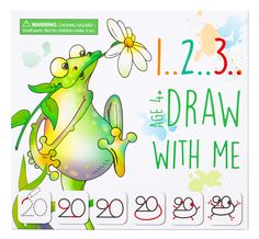 a drawing book with numbers and an image of a frog holding a flower in it's mouth