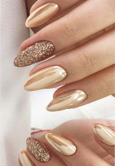 Wedding Nail Art Design, Wedding Nails Glitter, Gold Nail Polish, Gold Nail Designs, Gold Nail Art, Hot Hands