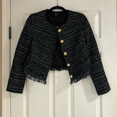 Nwt Tweed Jacket Perfect For Spring/Fall. I Believe Someone Who Is Xs-Sm Can Get Use Out Of This. Walker Boots, Fit N Flare Dress, Suit Jackets, Tweed Jacket, Rain And Snow Boots, Fit & Flare, Jean Coat, Trending Accessories, Blue Gold