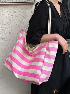 BirdinBag - Stylish Korean Canvas Armpit Bag: Spacious, Color Block Striped Pattern - Versatile Shoulder Bag Bucket Bag Style, Oversized Pattern, Armpit Bag, Beach Shop, Word Wrap, Stripes Pattern, Canvas Tote, Bucket Bag, Fashion Bags