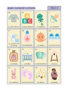 a baby shower poster with different items on it