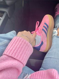 adidas gazelle bold shoes in wild pink💘 Adidas Gazelle Pink Platform Outfit, Outfits With Pink Gazelle, Adidas Gazelle Bold Pink Outfit, Adidas Bold Gazelle, Pink Gazelle Adidas Outfit, Bliss Pink Gazelle Outfit, Adidas Gazelle Bold Outfit, Pink Gazelle