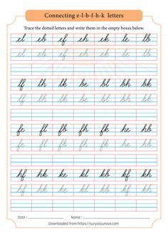 a handwriting practice sheet with cursive writing