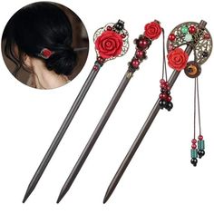 Hot Item Package Content: There Are 3 Pieces Of Chinese Style Hair Sticks In 3 Different Styles, Can Meet Your Different Needs Of Dressing Up, Will Not Feel Invariable Elegant Design: Our Vintage Wooden Hairpins Are Designed In Simple But Elegant Style, With Retro Flower Decors, Nice For You To Design A Retro Hairstyle And Leave People Deep Impressions; Wearing This Ancient Chinese Style Hair Stick Will Make You Look Different And Attractive Reliable And Durable: The Flower Hair Chopsticks Are M Chinese Hair Stick, Chinese Style Hair, Retro Hairstyle, Geisha Hair, Hair Chopsticks, Chopstick Hair, Hair Accessories Pins, Chinese Hair, Chinese Hairstyle