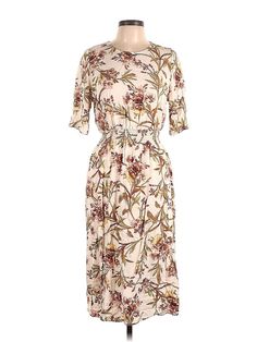 H&M Casual Dress Size: 10 White Dresses - used. 100% Viscose, Crew Neck, Print, Midi/Calf Length, Short Sleeve | H&M Casual Dress: White Print Dresses - Used - Size 10 H&m Casual V-neck Maxi Dress, Casual Cotton Midi Dress By H&m, Casual Floral Print H&m Dress, H&m Casual Cream Dress, H&m Cream Summer Dress, Casual Dress White, White Casual Dress, White Print Dress, Casual White Dress