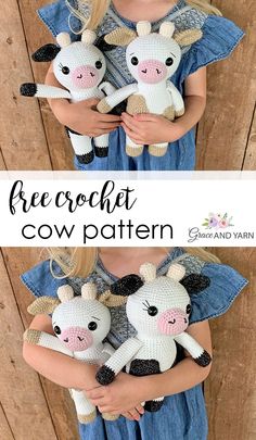 Free Crochet Cow Pattern - Grace and Yarn Grace And Yarn, Crochet Cow Pattern, Crocheted Cow, Crocheted Cow Pattern, Monster Anime, Mini Cows, Amigurumi Cow, Confection Au Crochet