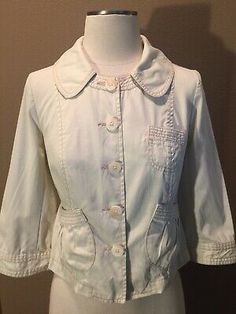 Anthropologie Gidra 4 Small Ivory Cotton Jacket W 3/4 Sleeves & Brown Stitching | eBay Cotton Jacket, Ebay Store, Take A, Anthropologie, Look At, Ruffle Blouse, Stitching, Take That, Women's Top