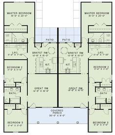 the floor plan for an apartment building with four bedroom and two bathroom units on each level