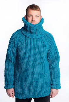 Hand knitted oversized sweater for men, made for very cold winter/autumn days, you don't need a jacket,  100% hand knit 100% luxury edition  100% pure wool Some clothes have soul ❤️ If you want to feel special, unique, comfortable, warm and cosy - you are at the right place!  We are very glad to present you this luxury wool sweater. It's fit elegant, stylish and you will love in it at the first sight!  We made this item to feel beautiful with any elegant and casual look.   This luxury sweater with difficult cable knit is made by absolutely luxury yarn 2 strands 100% pure wool - natural feeling with every touch. The yarn is the best quality - soft and warm. The sweater is thick and warm. You can choose a size from our listing and your perfect colour from the last picture, we will knitting f Luxury Sweater, Cold Autumn, Wool Turtleneck Sweater, Winter Knit Sweater, Pull Oversize, Autumn Days, Wool Jumper, Oversized Knitted Sweaters, Wool Turtleneck