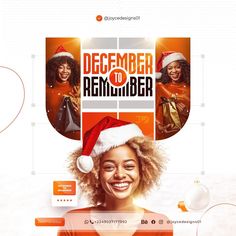 a woman wearing a santa hat on top of her head with the words december to remember