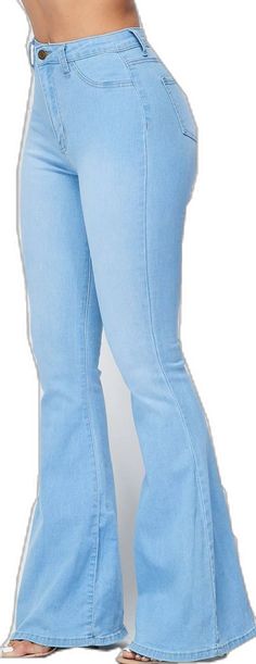 Trendy Denim Flare Flares, Chic Stretch Blue Flares, Trendy Stretch Denim Blue Flares, Trendy Flare Denim Jeans, Trendy Blue Stretch Flares, Trendy Medium Wash Flared Flares, Trendy Medium Wash Flared Hem Jeans, Trendy Stretch Blue Flares, Casual Medium Wash Flare Jeans With Flared Hem