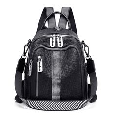 Color: Black Style: Street Trend Material: PU Fashion Element: Diamond Suitcase shape: Bucket Type Closure Type: Zipper Pattern: Solid Color Occasion: Leisure Travel Style2: Women's backpack Waterproof Tote, Leather Backpack Purse, Brown Crossbody Bag, Woven Tote Bag, Messenger Bag Men, Style Noir, Classic Backpack, Men's Backpack, Chest Bag